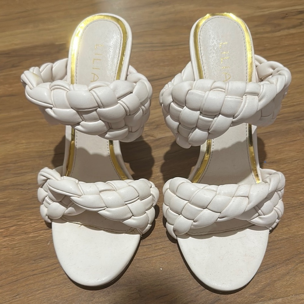 Elegant White Braided Heels